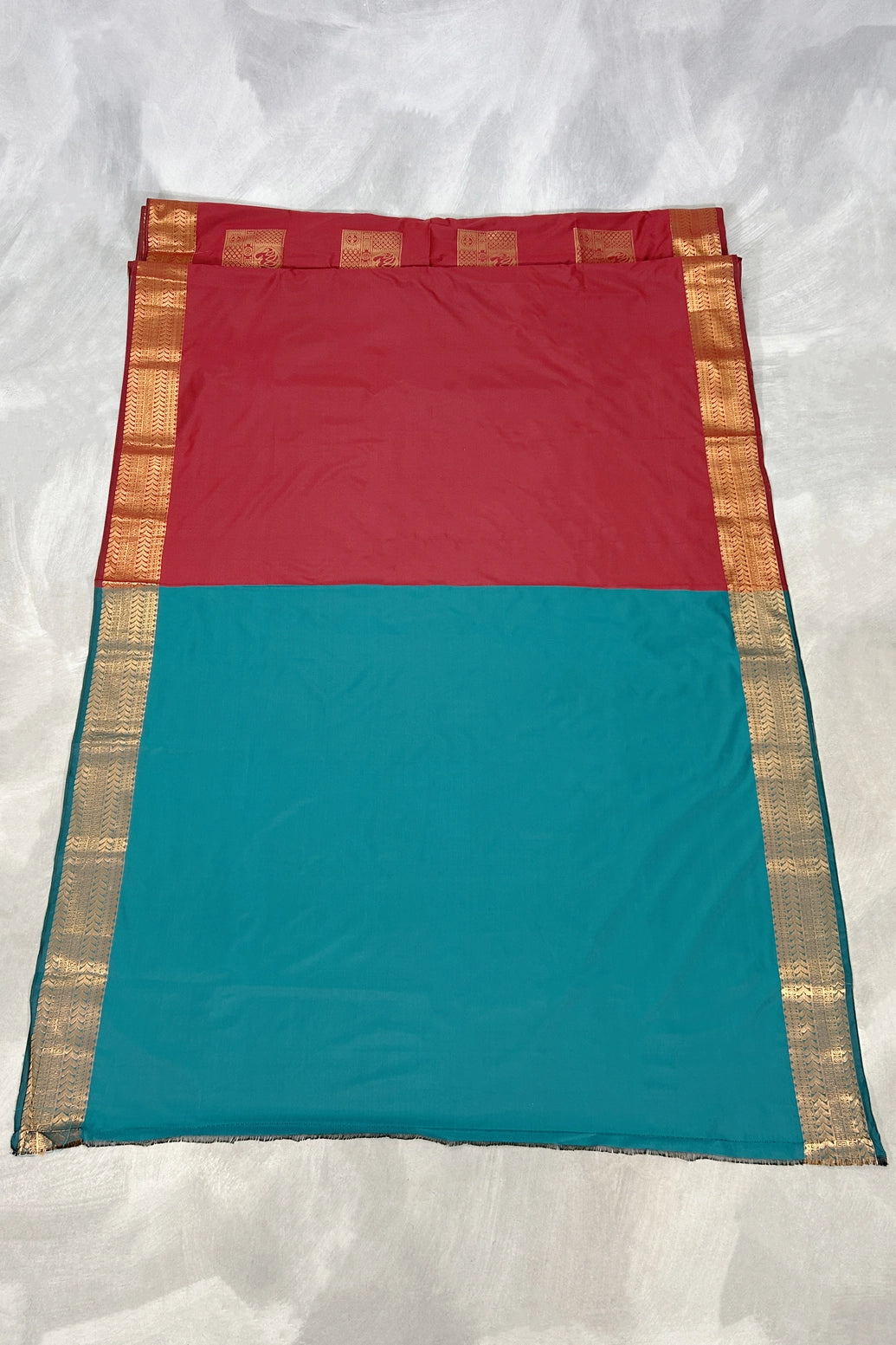 Maroon Korvai Soft Silk Saree with Delicate Gold Zari Buttas and Floral Border, Includes Blouse Piece