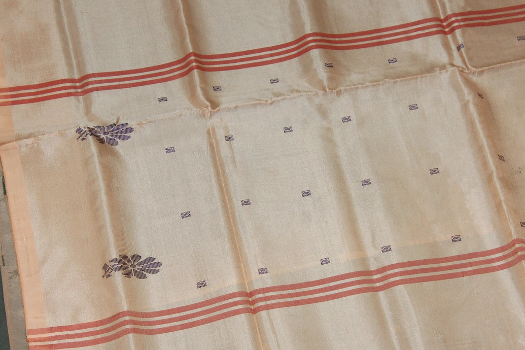 Peach Vaazhai Naar (Banana Pith) Saree with Small Butta - Borderless Traditional Saree