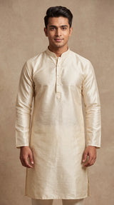 Men’s Cream Self-Textured Royal Look Kurta, Traditional Straight Fit for Festive Wear