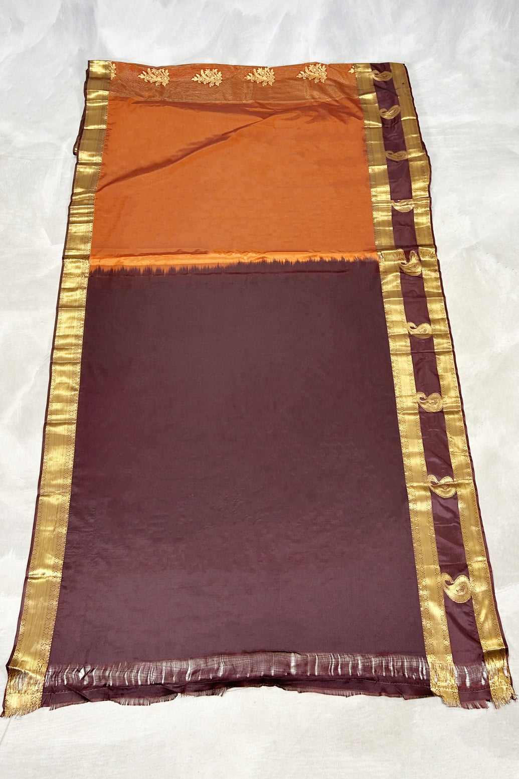 Brown Pure Silk Saree with Heavy Pallu Border and Blouse for Festive Traditional Wear