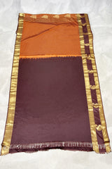 Brown Pure Silk Saree with Heavy Pallu Border and Blouse for Festive Traditional Wear
