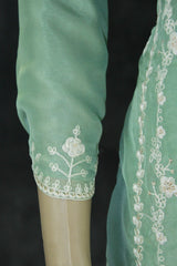 Pista Green 3-Piece Salwar Suit Set Kurti with Organza Khatli Work & Sequins, Roman Silk Bottom, Border Dupatta