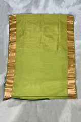 Parrot Green Korvai Soft Silk Saree with Gold Zari Buttas and Traditional Floral Border
