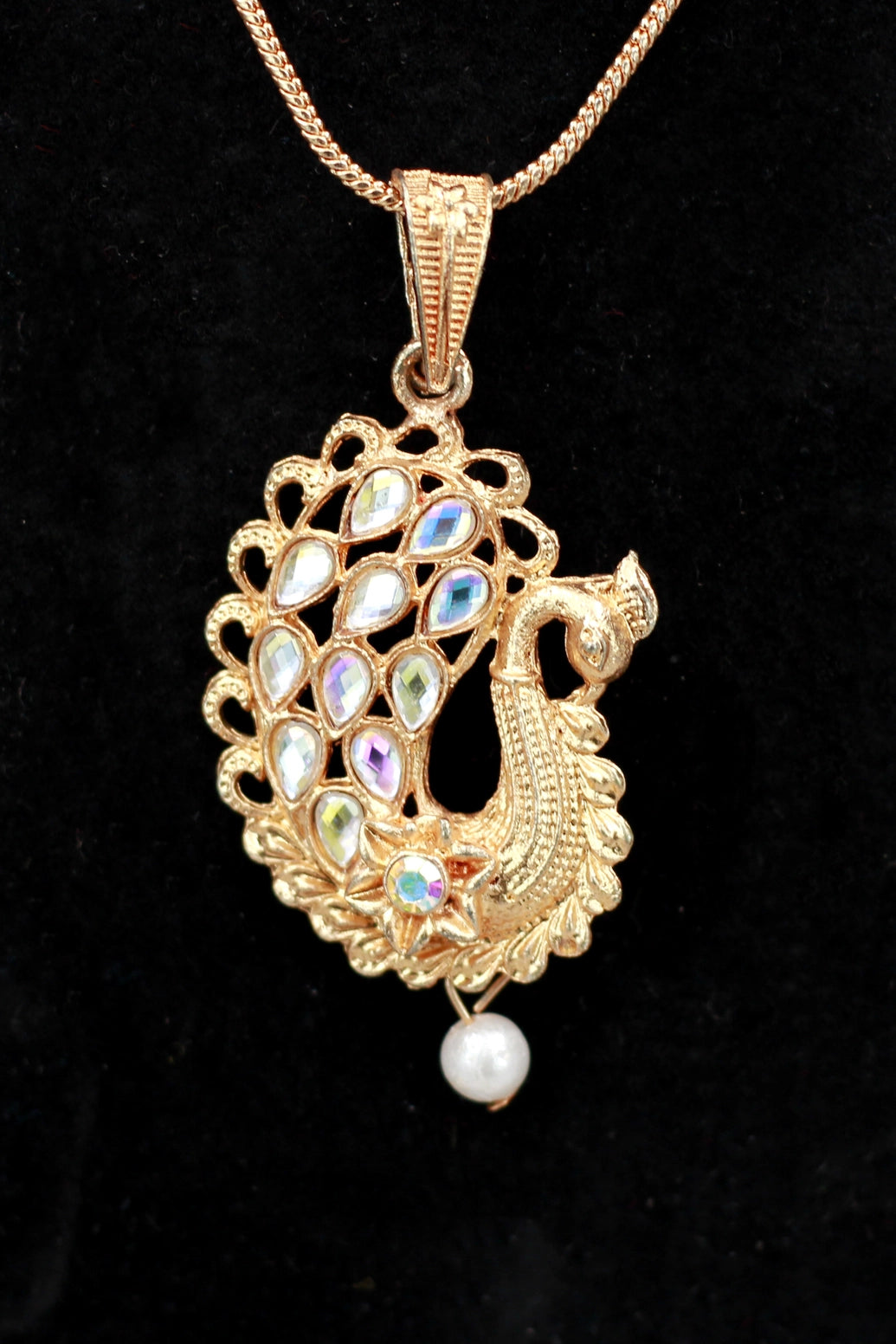 Antique Copper Peacock Pendant Necklace with Stone Detailing for Traditional Festive Wear