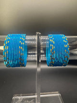 Kids Blue Metal Bangles Set of 24 with Gold-Tone Detail for Girls Ethnic Wear