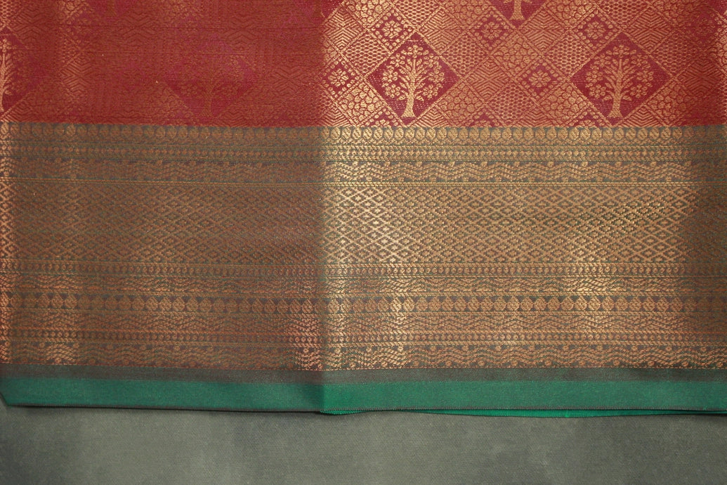 Bridal Red Kubera Silk Saree with Grand Pallu Zari Border and Blouse