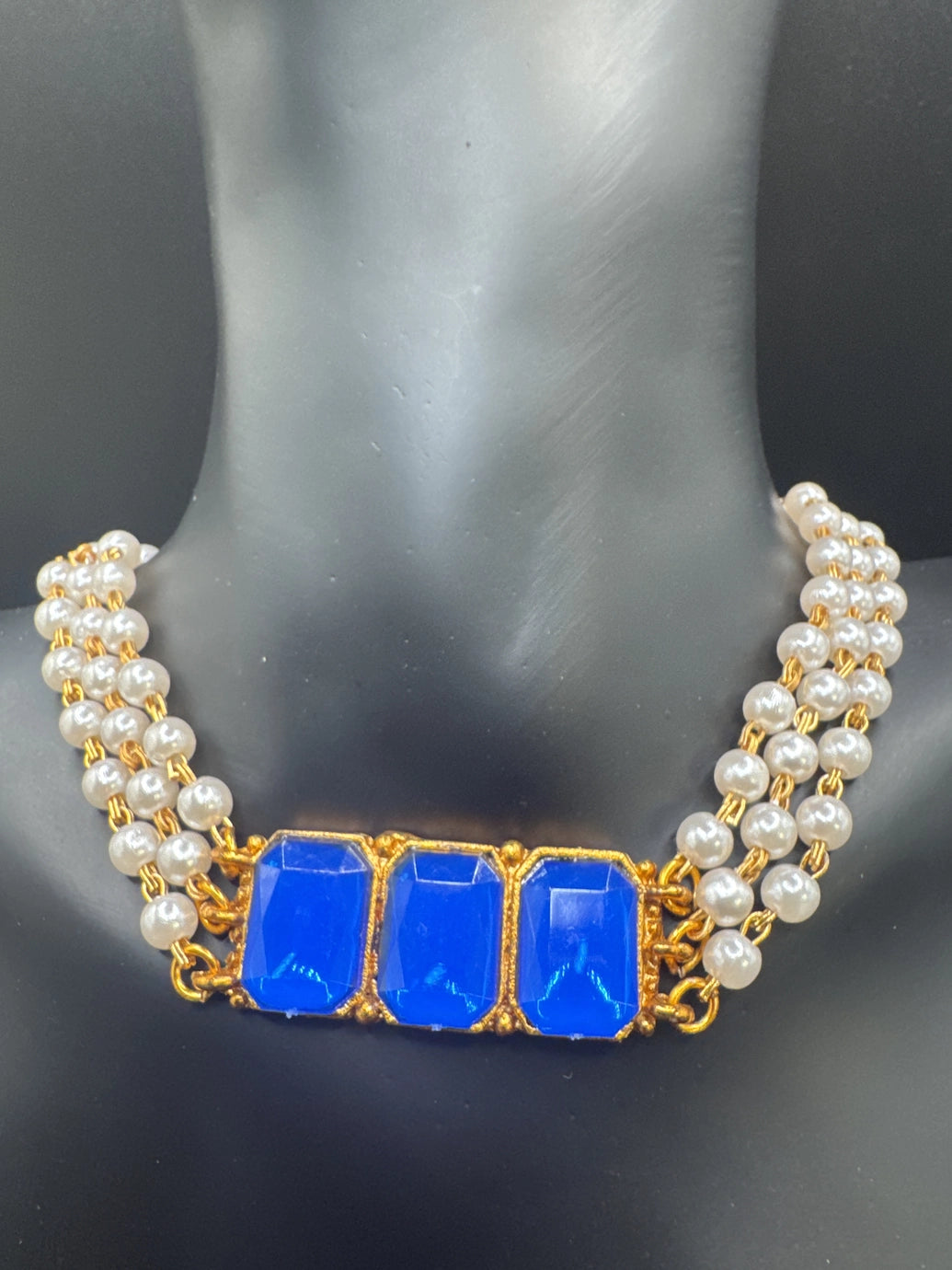 Gold-Tone Pearl Choker Necklace Set with Imitation Stones and Matching Stud Earrings Jewelry JCS Fashions