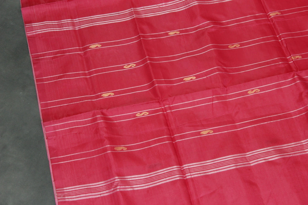 Hot Pink Vaazhai Naar (Banana Pith) Saree - Borderless Body with Subtle Stripes and Small Butta Motifs