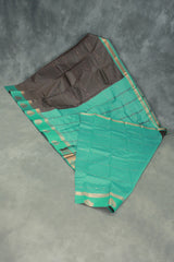 Dark Brown Semi Silk Embossed Saree with Floral Design and Satin Border, Includes Blouse