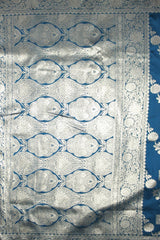Blue Banarasi Soft Silk Saree with Zari Floral Motifs Border and Opulent Pallu Tassels