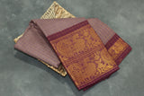 Chocolate Brown Sungudi Cotton Saree with Checked Body and Rich Peacock Gold Zari Double Border - Traditional Festive Wear Saree JCS Fashions
