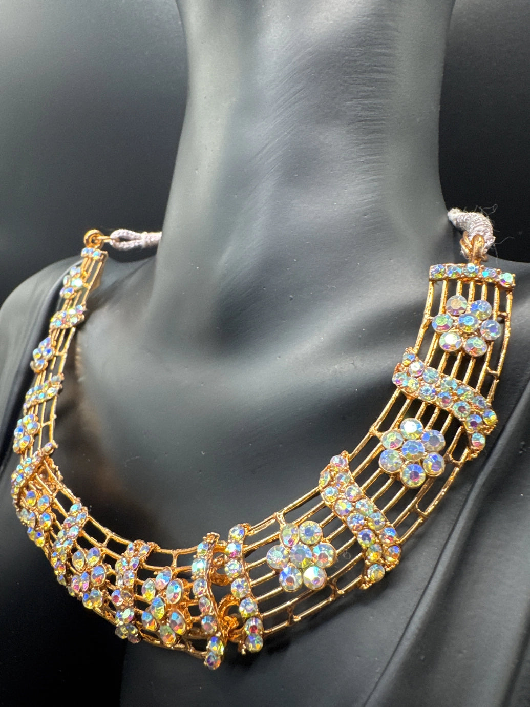 Gold-Tone Crystal Choker Necklace Set with Matching Earrings for Traditional Indian Wear Jewelry JCS Fashions