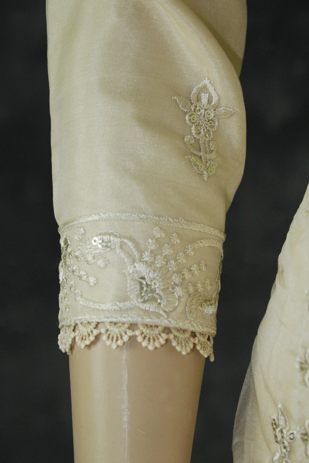 Sandal Roman Silk 3-Piece Kurti Set with Organza Work Top, Elastic Pant & Embroidered Dupatta