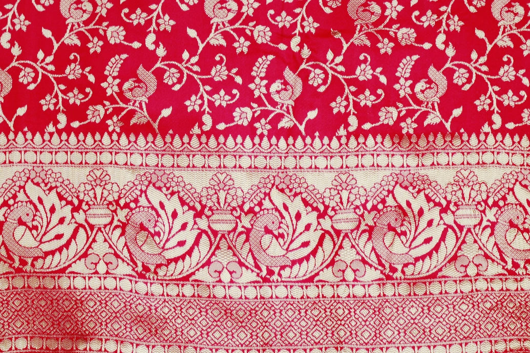 Orange Banarasi Satin Saree with Floral Woven Embroidered Print and Blouse