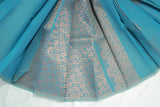 Blue Silk Cotton Saree with Zari Border and All-Over Design, Includes Blouse Piece