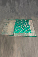 Jungle Green Marathi Tadka Soft Silk Saree with Zari Pallu and Floral Weaving for Women