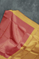 Orange Kubera Pattu Saree with Peacock Border and Contrast Pallu, Comes with Blouse