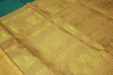 Green Kalyani Cotton Saree with Zari Checked & Peacock Border, Comes with Blouse