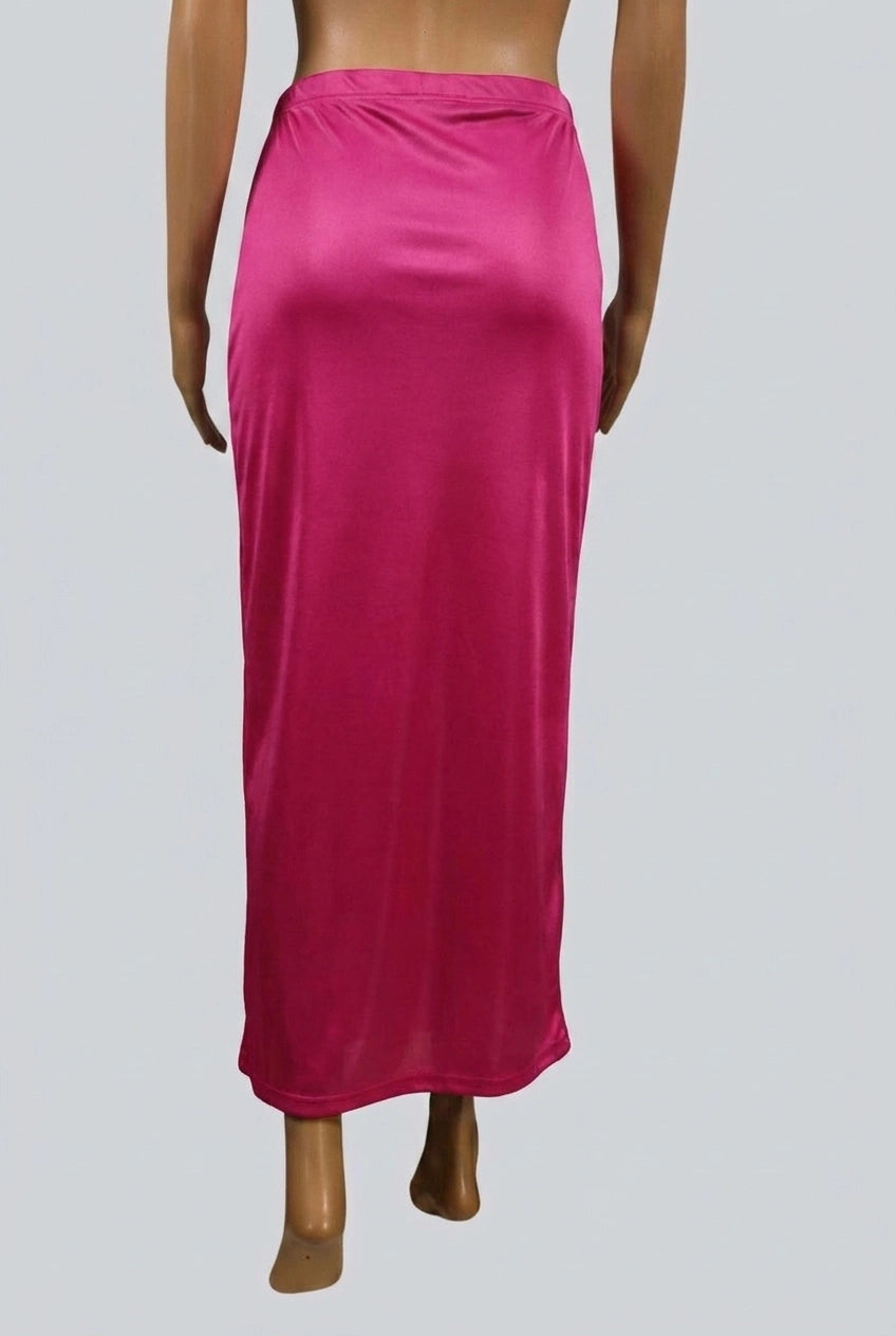Pink Lycra Shapewear Petticoat with Side Cut, Comfort Waistband & Long Length for Everyday Wear
