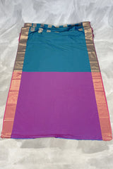 Peacock Blue Soft Silk Saree with Gold Zari Buttas and Traditional Floral Border