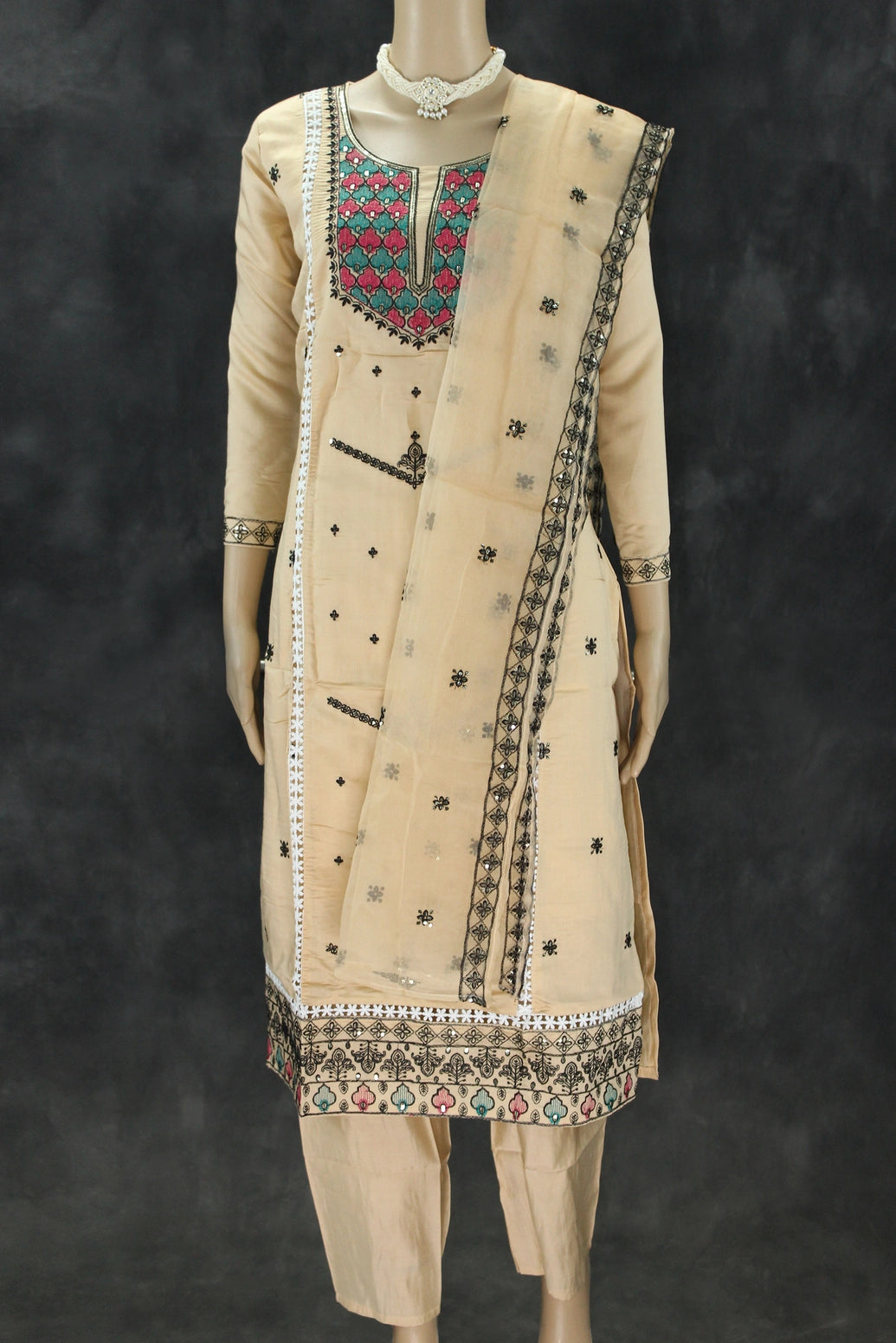Sandal Embroidered Roman Silk Kurti Set with Organza Dupatta Kurti JCS Fashions