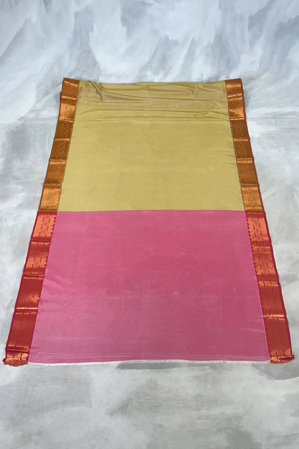 Gold Korvai Soft Silk Saree with Delicate Zari Buttas and Traditional Floral Border with Blouse