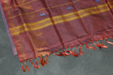 Blue & Brown Vaazhai Naar (Banana Pith) Saree with Zari Border and Small Butta