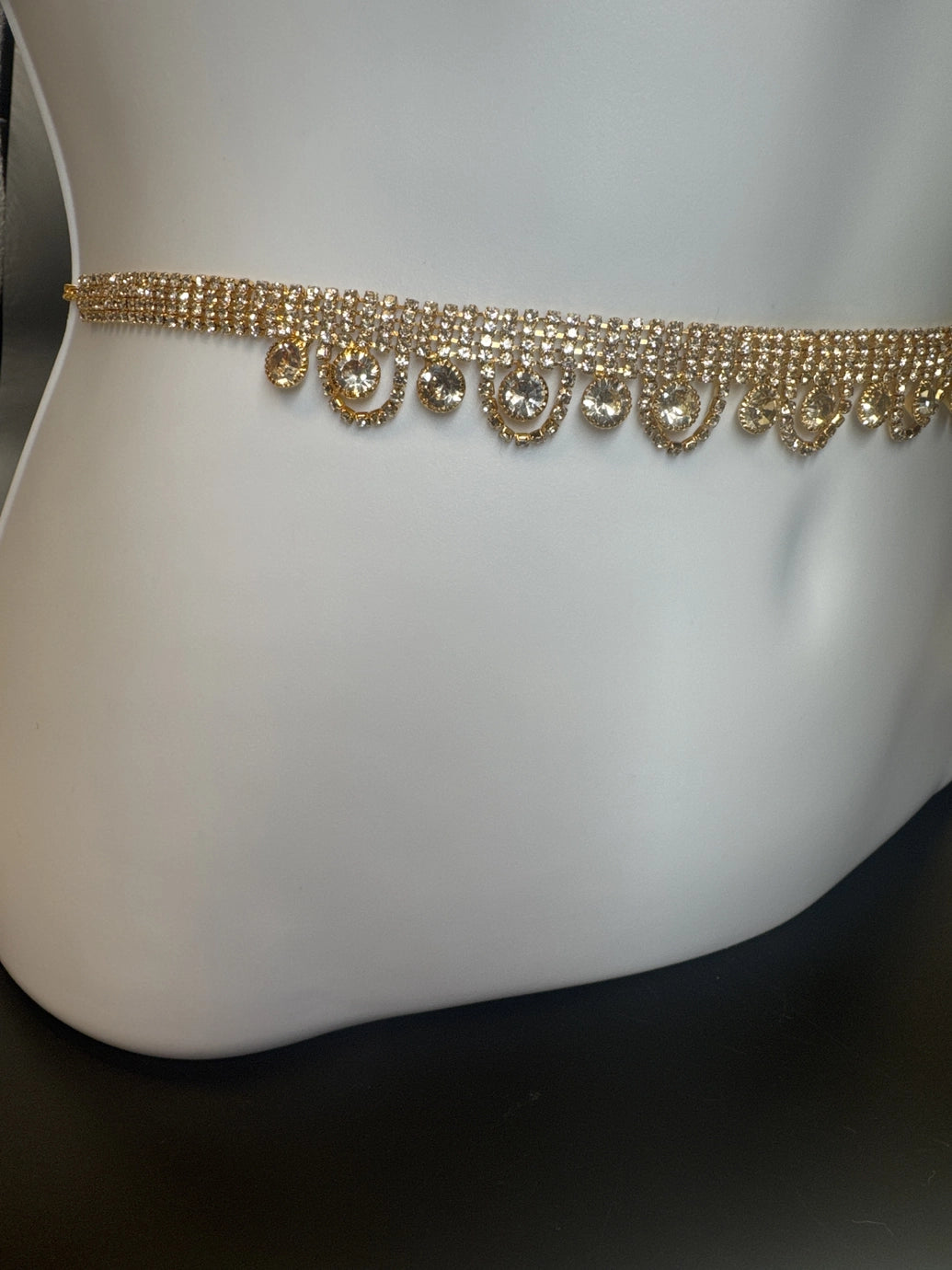 Gold-Tone Crystal Hip Chain Waist Belt with Dual-Row Mesh & Oval Crystal Stations Jewelry JCS Fashions