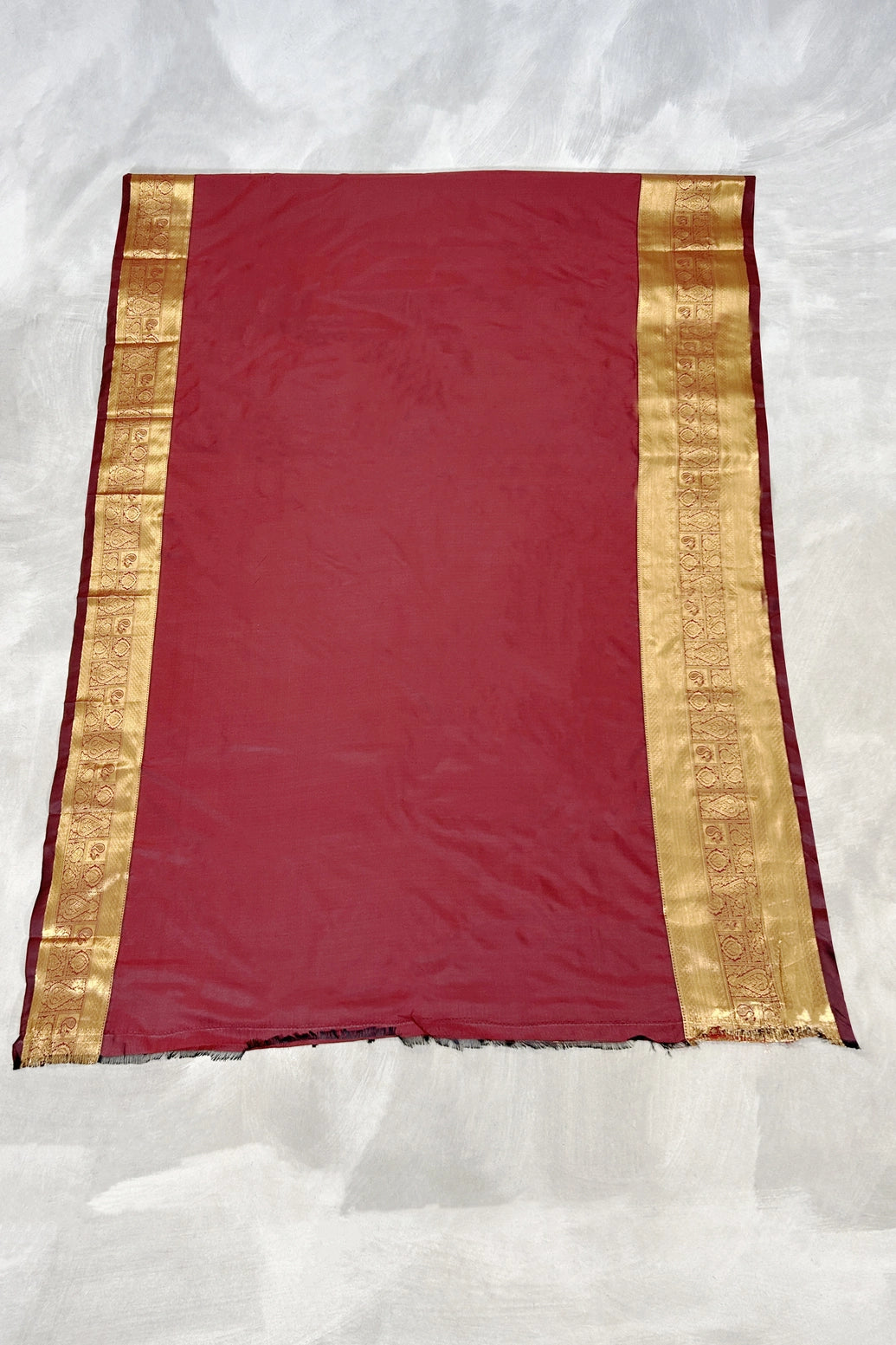Pure Silk Saree with Heavy Pallu and Contrast Border, Maroon & Gold, with Blouse Piece