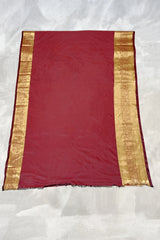 Pure Silk Saree with Heavy Pallu and Contrast Border, Maroon & Gold, with Blouse Piece