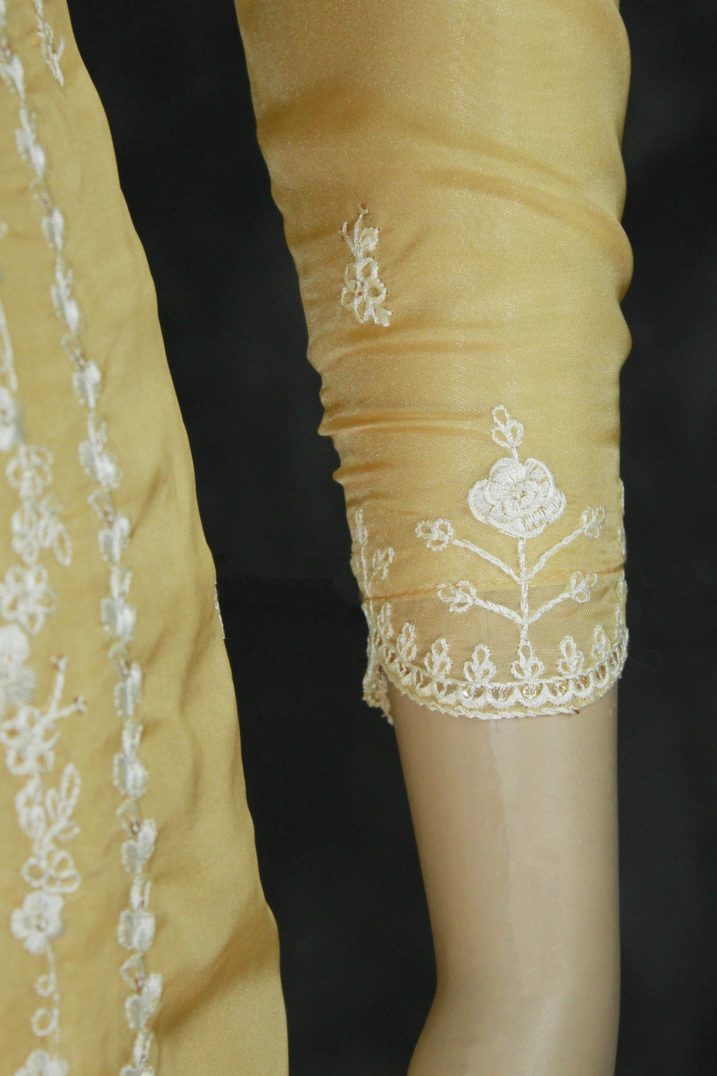 Light Beige Organza Kurti Salwar Suit Set with Khatli Work, Beads & Sequins, Roman Silk Bottom and Border Dupatta