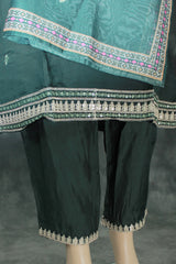 Roman silk 3 piece set,Top and Pant with Elastic, Side Pocket available in pant, Sequins and zari embroidery Handwork kurti With digital dup