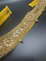 Gold-Tone Embellished Hip Belt with Mirror Accents and Bead Detailing - Traditional Ethnic Waist Belt Jewelry JCS Fashions