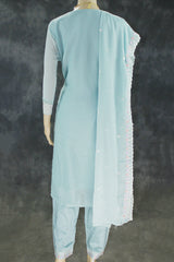 Pastel Blue 3-Piece Salwar Suit Set with Organza Chiffon Kurti, Silk Feel Bottom & Stone Work Dupatta