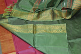 Banana Pith Vaazhai Naar Saree with Zari Border - Dark Pink & Olive Green