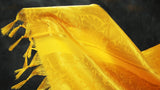 Yellow Zari Pattu Shawl with Fringe for Ponnadai, Arangetram and Traditional Events