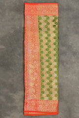 Mehendi Green Cotton Organza Designer Saree with Stone Work & Floral Pallu, Fancy Pattern Saree with Blouse