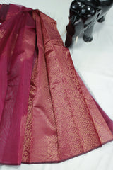 Maroon Silk Cotton Saree with Zari Border, Borderless Design, Comes with Blouse