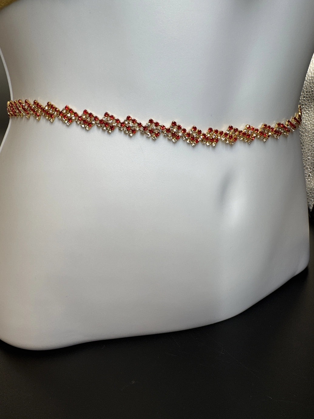Gold-Tone Red Crystal Zigzag Hip Chain - Adjustable Fashion Waist Belt for Indian Wear Jewelry JCS Fashions