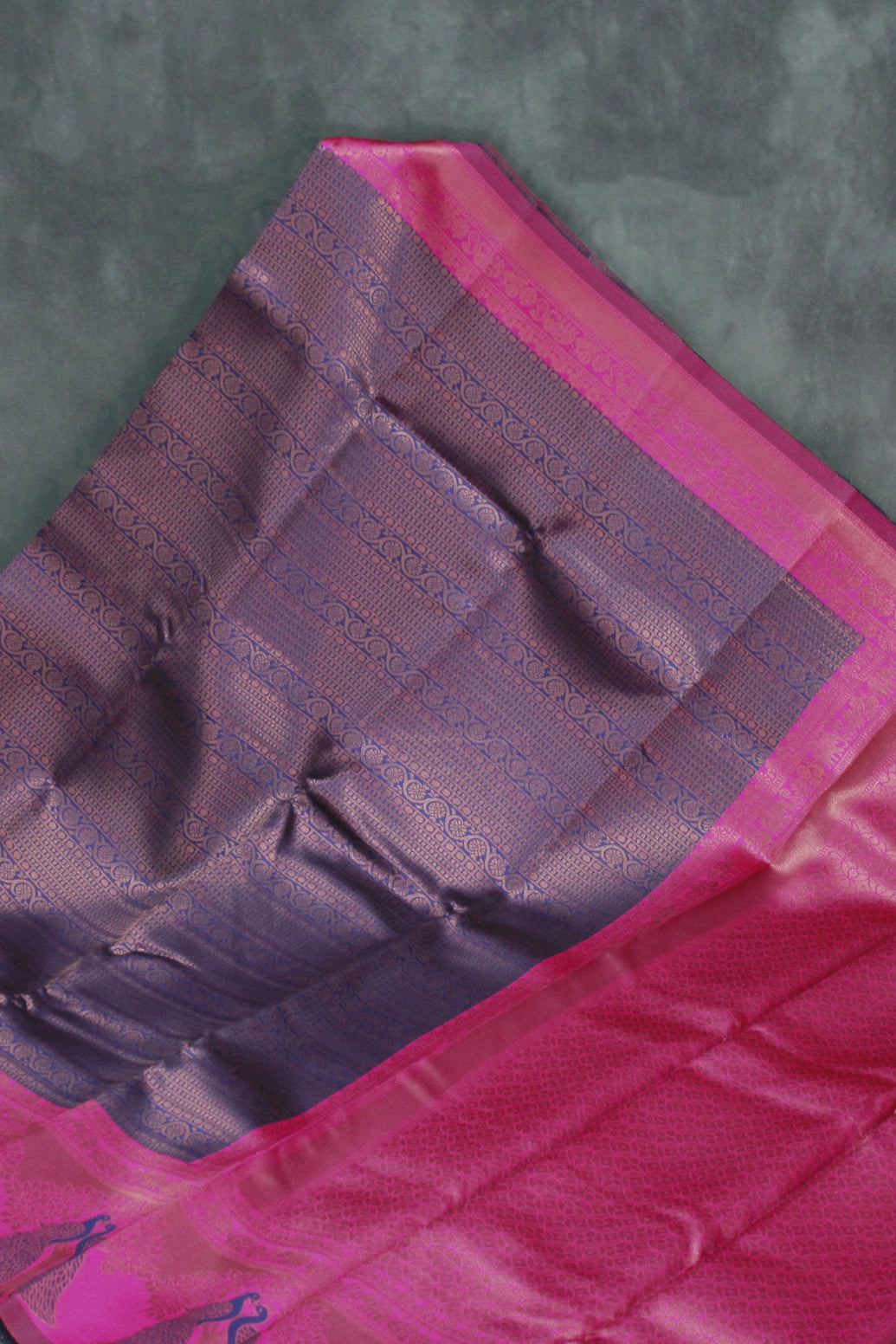 Dark Blue Kubera Silk Saree with Peacock Border and Blouse, Semi Silk Traditional Wear