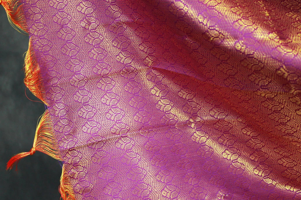 Purple Ponnadai Poly Silk Jacquard Shawl with Zari Pattern & Tassels for Temple and Wedding Functions (2m)