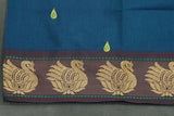 Rama Blue Poly Cotton Butta Saree with Gold-Colour Swan Thread Border - Traditional Indian Saree Saree JCS Fashions