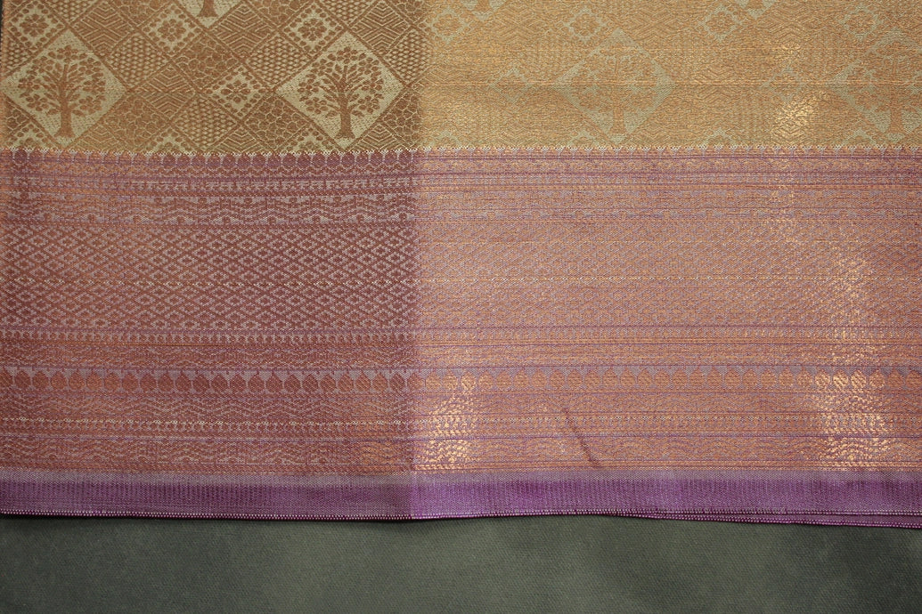 Cream Bridal Kubera Pattu Silk Saree with Grand Pallu & Full Body Zari Work, Comes with Blouse