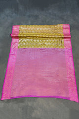 Madhumita Designer Cotton Organza Saree with Stone Work, Mustard Floral Pallu and Blouse