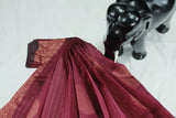 Maroon Silk Cotton Saree with Zari Border, Borderless Finish and Matching Blouse