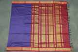 Violet Kalyani Cotton Saree with Zari Checked & Peacock Border and Blouse