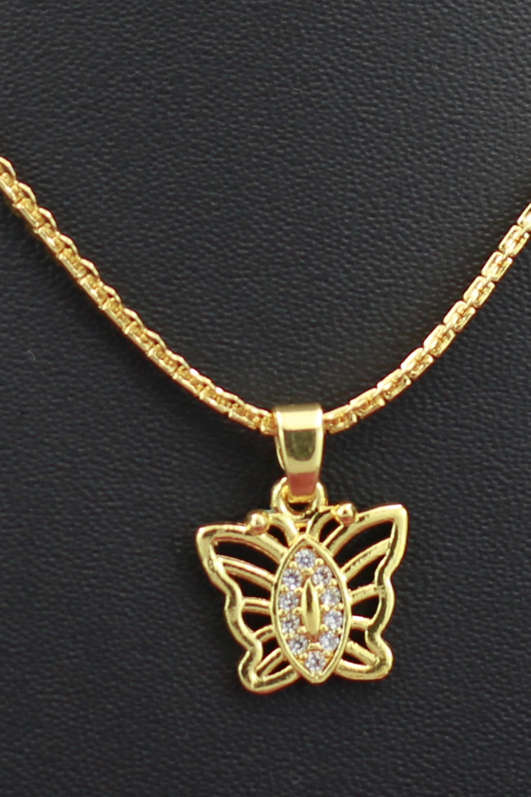 Gold-Tone Textured Chain Necklace with Butterfly Pendant for Women, Fashion Jewellery Neck Set