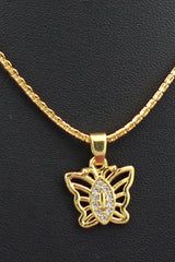 Gold-Tone Textured Chain Necklace with Butterfly Pendant for Women, Fashion Jewellery Neck Set