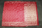 Ajmera Fashion Pink Banarasi Handloom Satin Saree with Floral Woven Embroidered Print and Blouse