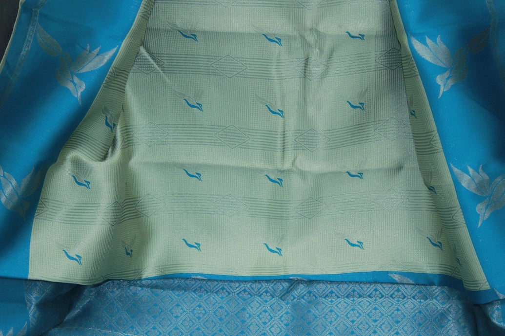 Pastel Blue Kubera Silk Saree with Kingfisher Pallu, Zari Border and Matching Blouse